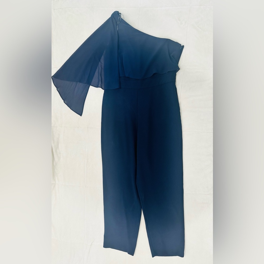 Vince Camuto Navy Chiffon Overlay Jumpsuit